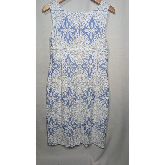 TALBOTS Women Blue & White Cut Away Lace Floral Sheath Dress Lined Size 4 $179 - Picture 7 of 11